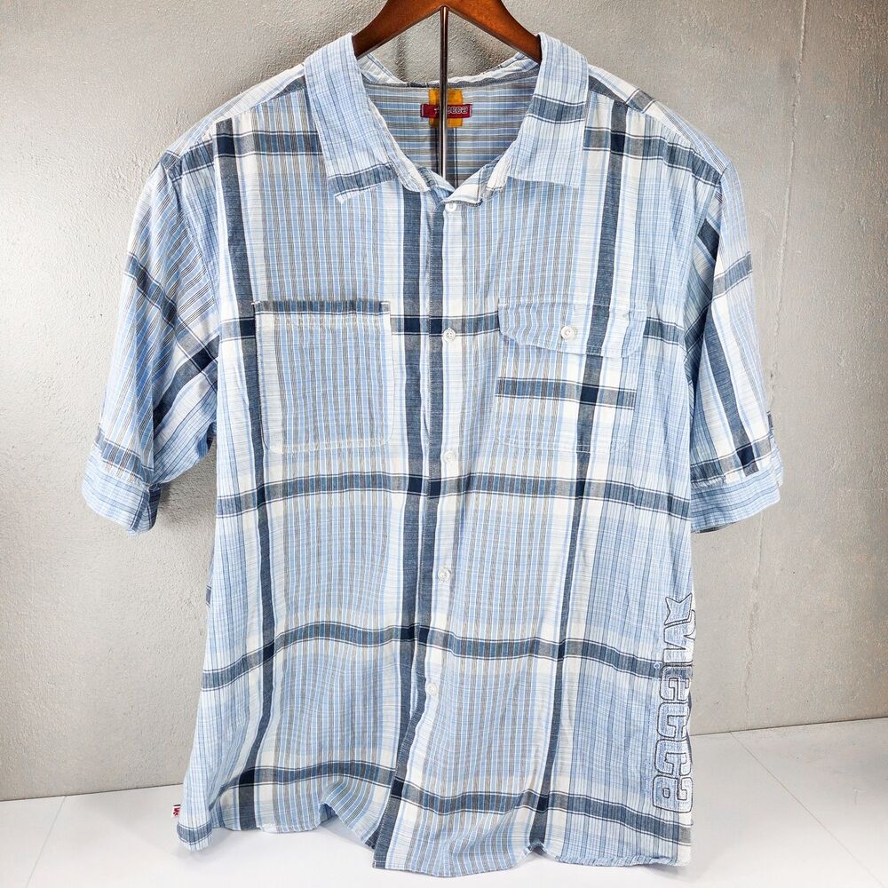Vintage Y2K Mecca USA Plaid Embroidered Button Down Shirt Sz XXL